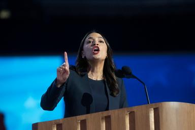 August 19, 2024 – Chicago, Illinois: Representative Alexandria Ocasio-Cortez of New York speaks at the first night of the Democratic National Convention.