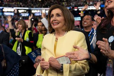 August 19, 2024 – Chicago, Illinois: Former House Speaker Nancy Pelosi on the floor the first night of the Democratic National Convention.