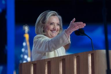 August 19, 2024 – Chicago, Illinois: Hillary Clinton speaks at the first night of the Democratic National Convention.