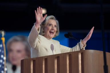 August 19, 2024 – Chicago, Illinois: Hillary Clinton speaks at the first night of the Democratic National Convention.