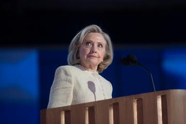 August 19, 2024 – Chicago, Illinois: Hillary Clinton speaks at the first night of the Democratic National Convention.