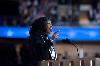 August 19, 2024 – Chicago, Illinois: Representative Jasmine Crockett of Texas speaks at the first night of the Democratic National Convention.