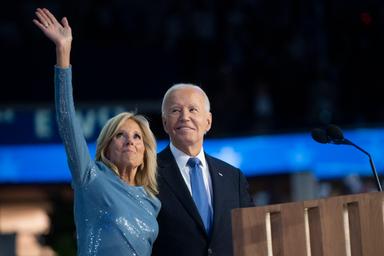 August 19, 2024 – Chicago, Illinois: First Lady Dr. Jill Biden and President Biden after the president’s speech on the first night of the Democratic National Convention.