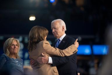 August 19, 2024 – Chicago, Illinois: Vice President Kamala Harris and President Joe Biden after President Biden’s speech on the first night of the Democratic National Convention.