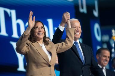 August 19, 2024 – Chicago, Illinois: Vice President Kamala Harris and President Joe Biden after President Biden’s speech on the first night of the Democratic National Convention.