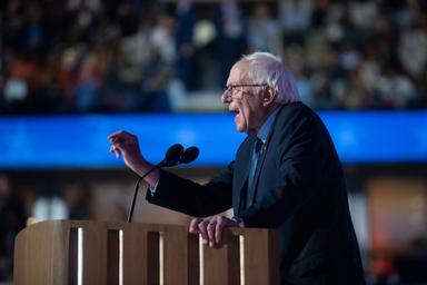 August 20, 2024 – Chicago, Illinois: Vermont Senator Bernie Sanders speaks on the second night of the Democratic National Convention in Chicago.
