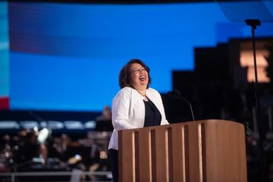 August 20, 2024 – Chicago, Illinois: Illinois Senator Tammy Duckworth’s remarks on the second night of the Democratic National Convention in Chicago.