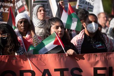 August 21, 2024 – Chicago, Illinois: A demonstration at Union Park about a half mile from the United Center.s