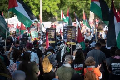 August 21, 2024 – Chicago, Illinois: A demonstration at Union Park about a half mile from the United Center.