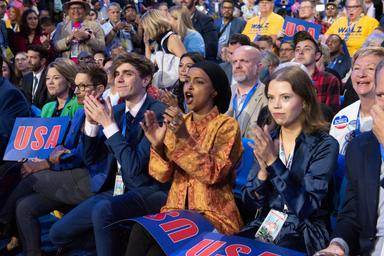 August 21, 2024 – Chicago, Illinois: Minnesota Unite States Representative Ilhan Omar on the floor of the Democratic Convention.
