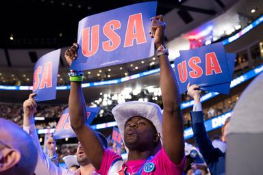 August 21, 2024 – Chicago, Illinois: Delegates on the third day of the Democratic National Convention.