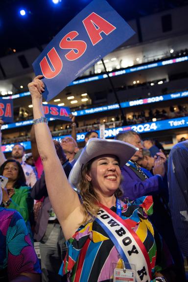 August 21, 2024 – Chicago, Illinois: Delegates on the third day of the Democratic National Convention.