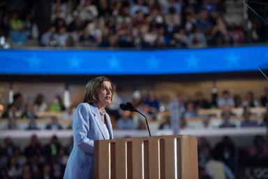 August 21, 2024 – Chicago, Illinois: Former Speaker of the House Nancy Pelosi speaks on the third night of the Democratic National Convention in Chicago.