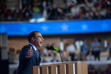 August 21, 2024 – Chicago, Illinois: Governor of Pennsylvania Josh Shapiro speaks at the Democratic National Convention.