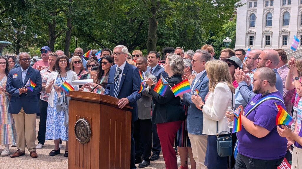 Gov. Tony Evers raises LGBTQ Pride flag over Wisconsin Capitol for his last time
