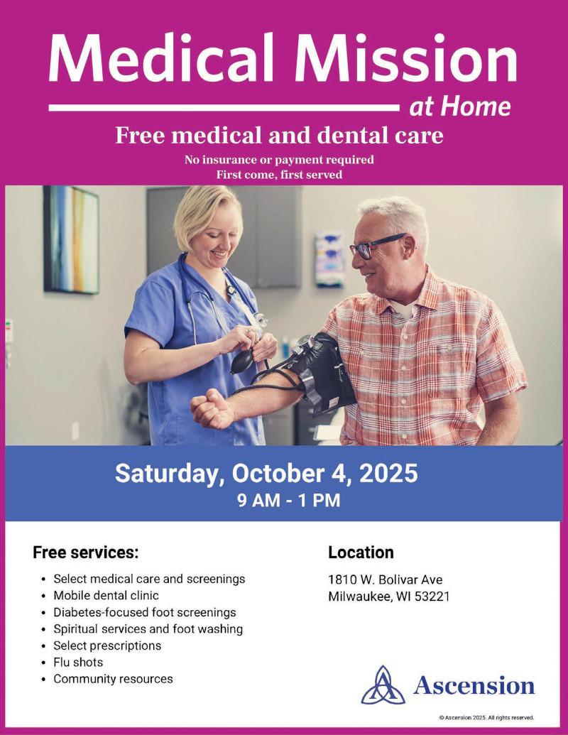 Medical Mission – Free Medical and Dental Care on October 4 – Ascension