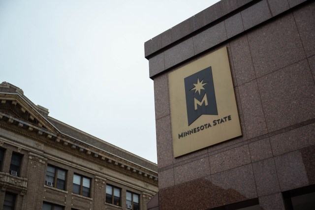 Minnesota State signage for Minnesota community college cuts vote story