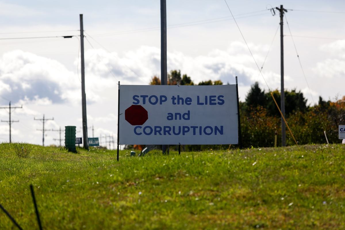 A political yard sign in Antrim County. (Kristen Norman for Votebeat)