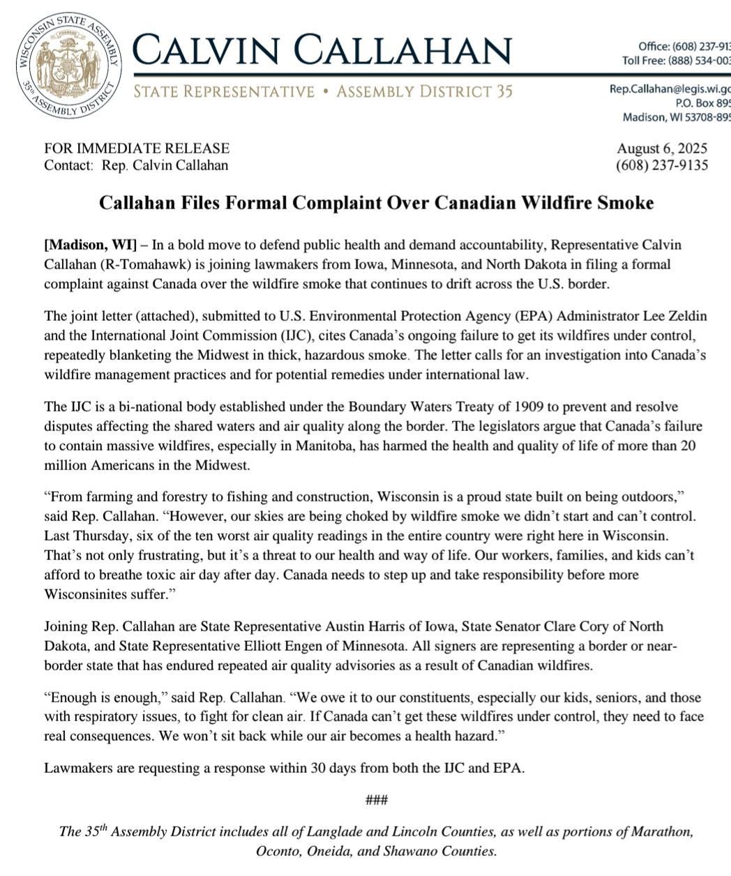 Callahan news release