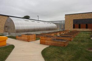 The garden and greenhouse area of the new juvenile facility in Milwaukee. (Photo | Isiah Holmes)