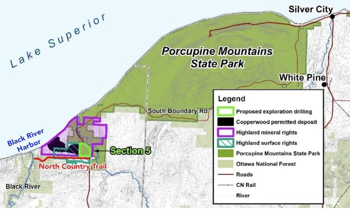 A map of the Copperwood Mine area in Michigan.