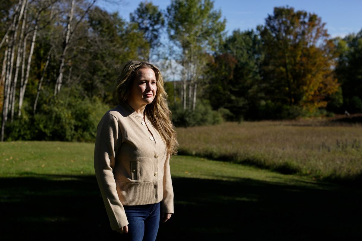 Ashley Areeda poses for a portrait at her home on Friday, Oct. 9, 2026, in Bellaire. Areeda is an organizer for the recall effort against Antrim County Clerk Victoria Bishop. (Kristen Norman for Votebeat)