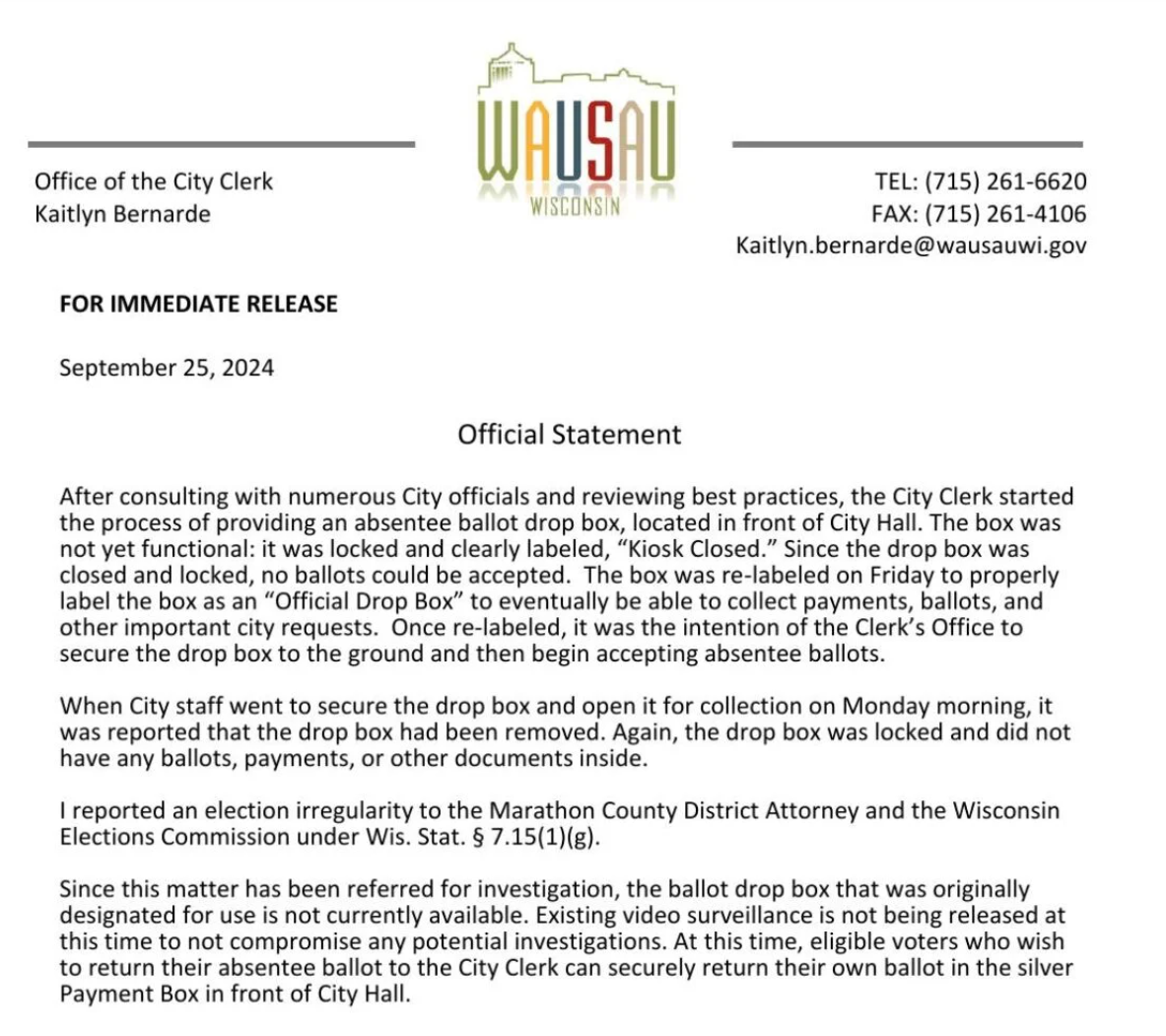 Wausau-City-Clerk-Statement-Ballot-Box-Removal