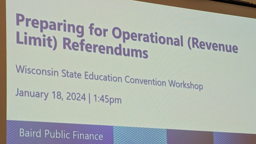 A presentation slide from the 2024 state education convention dealing with referenda.