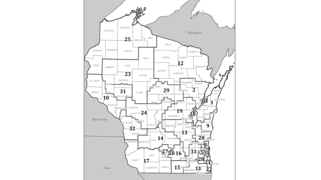 Wisconsin Senate map in 2024 as proposed by Gov. Evers.