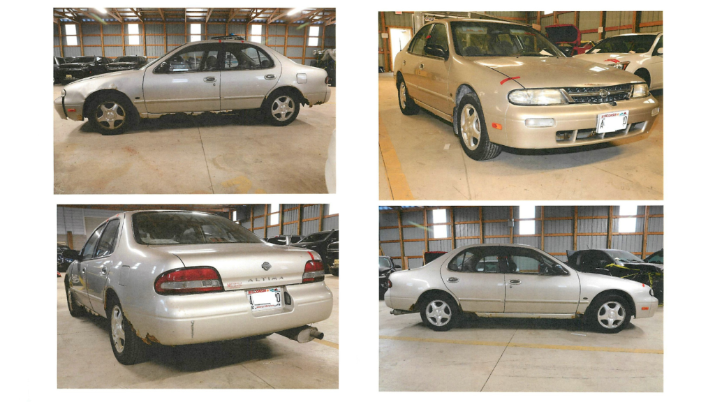 Four photos of beige 1997 Nissan Altima, showing front, back and side views.