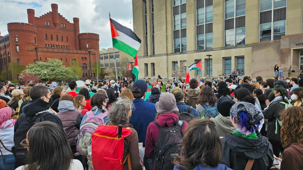 Pro-Palestine protestors numbered in the hundreds on the UW-Madison campus on April 29, 2024.