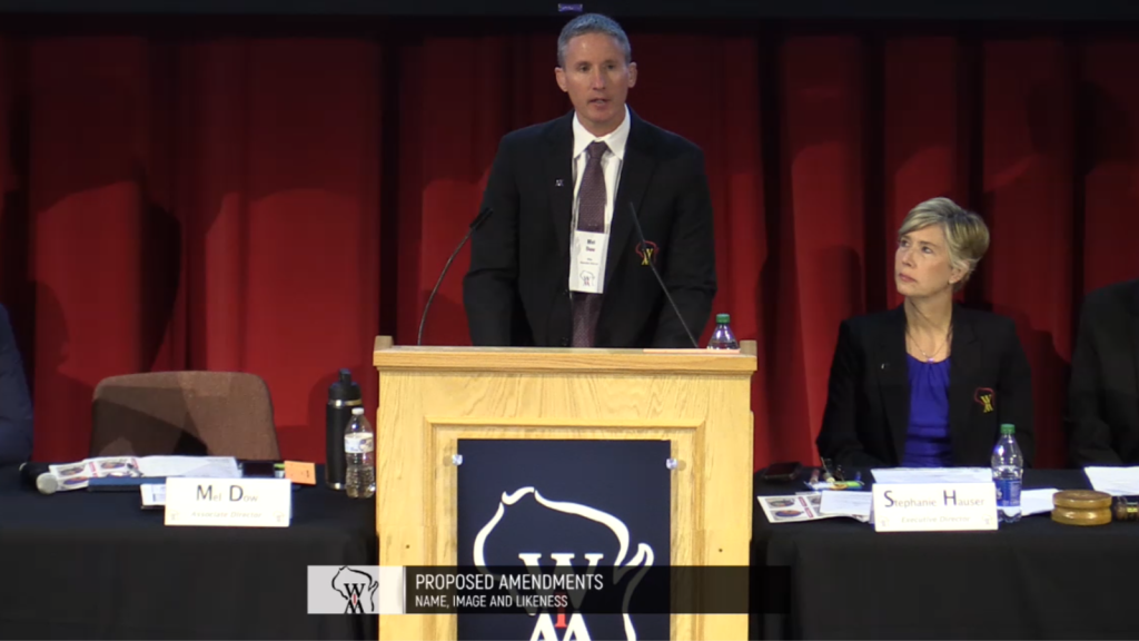 Mel Dow speaks at the 2024 WIAA Annual Meeting.