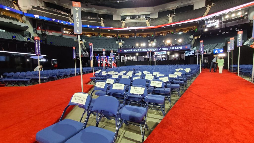 Chairs for the Wisconsin delegation at the 2024 RNC in Milwaukee, Wis.