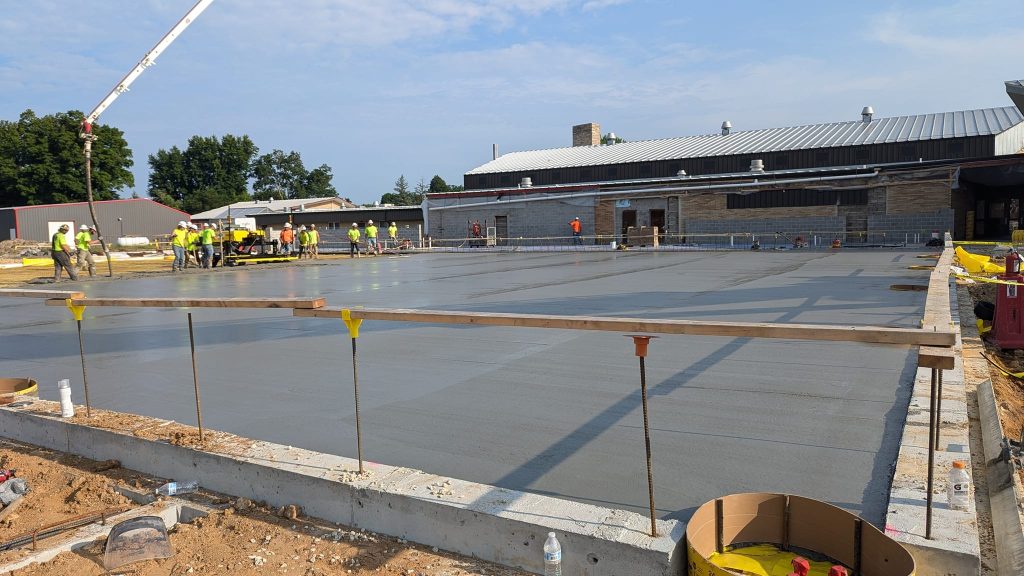 Construction work at Boscobel's new school additions on July 11, 2024. This is the flooring for the new gym.