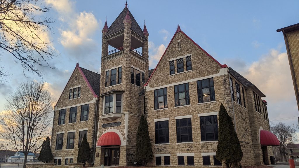 The Rock School in Boscobel, Wis., a historic building built in 1898.