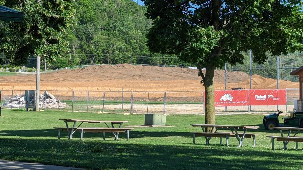 Work on the baseball diamond at Kronshage Park in Boscobel, Wis. in July of 2024.