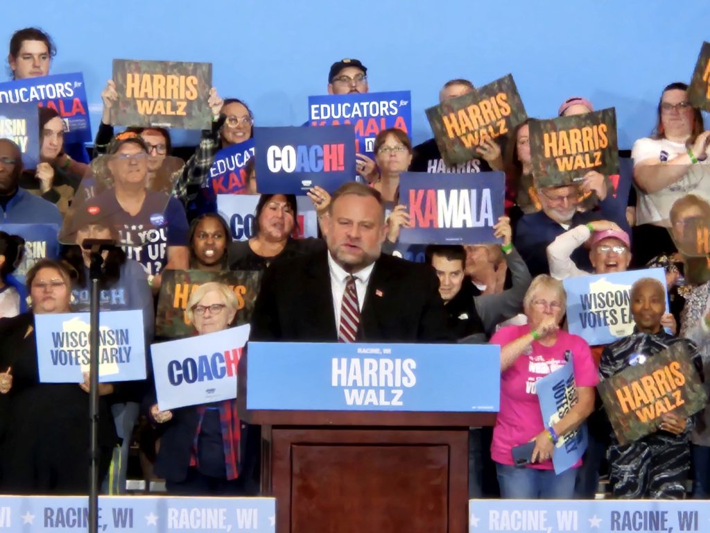 Racine Mayor Cory Mason at Tim Walz rally in Racine