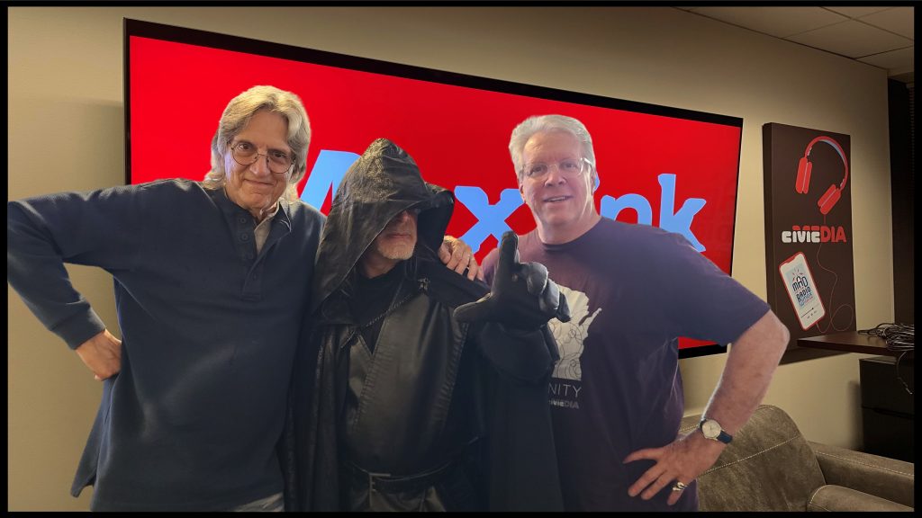 John Peterson, Darth Rökkker, and Gordy Young preview Max Ink Radio on John & Gordy Show in WMDX studio.