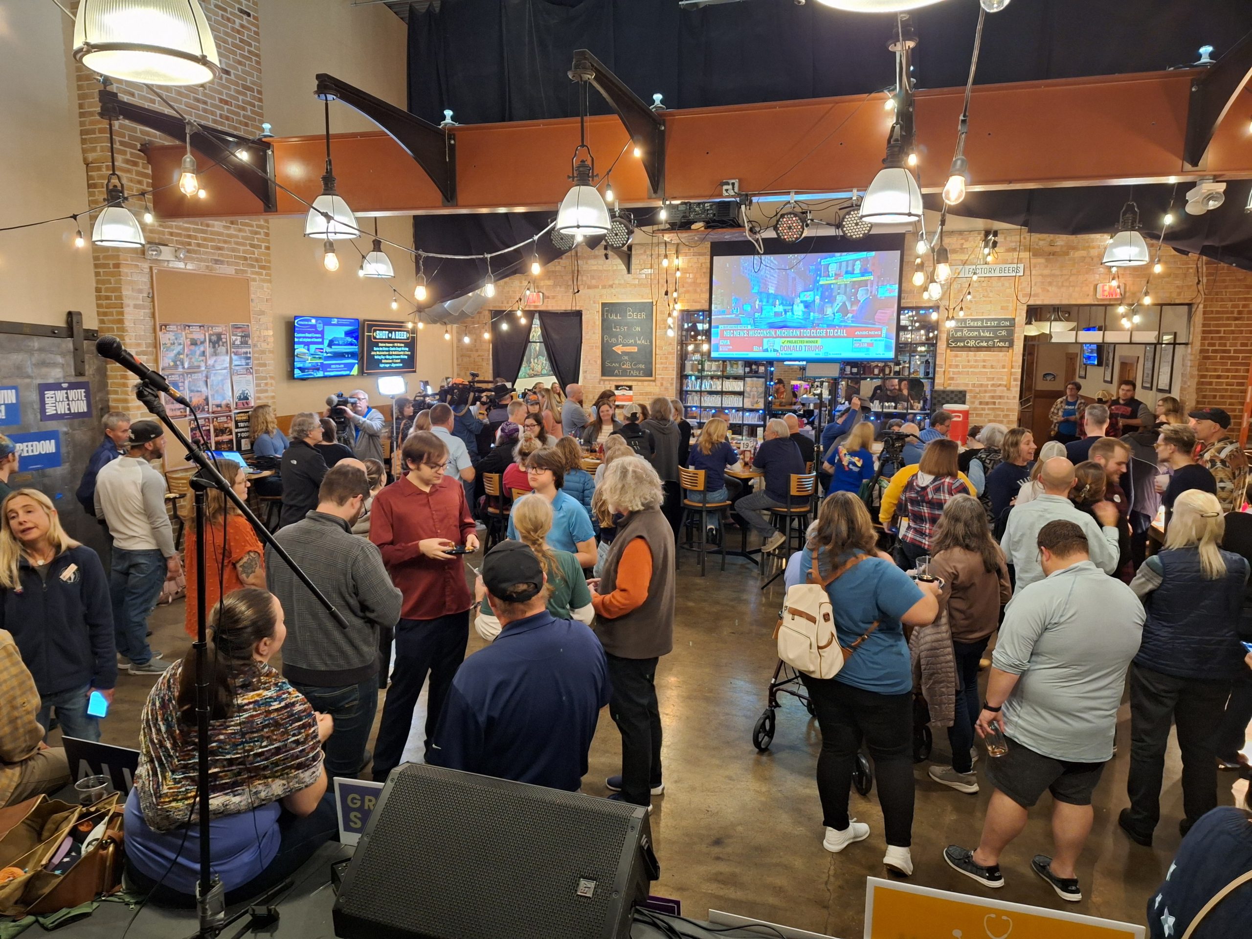 Crowd at the Outagamie County Democratic Watch Party at the Appleton Beer Factory.