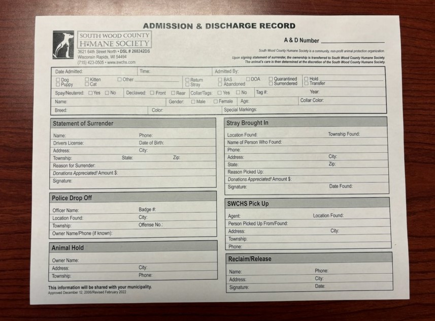 A&D Sheet from SWCHS