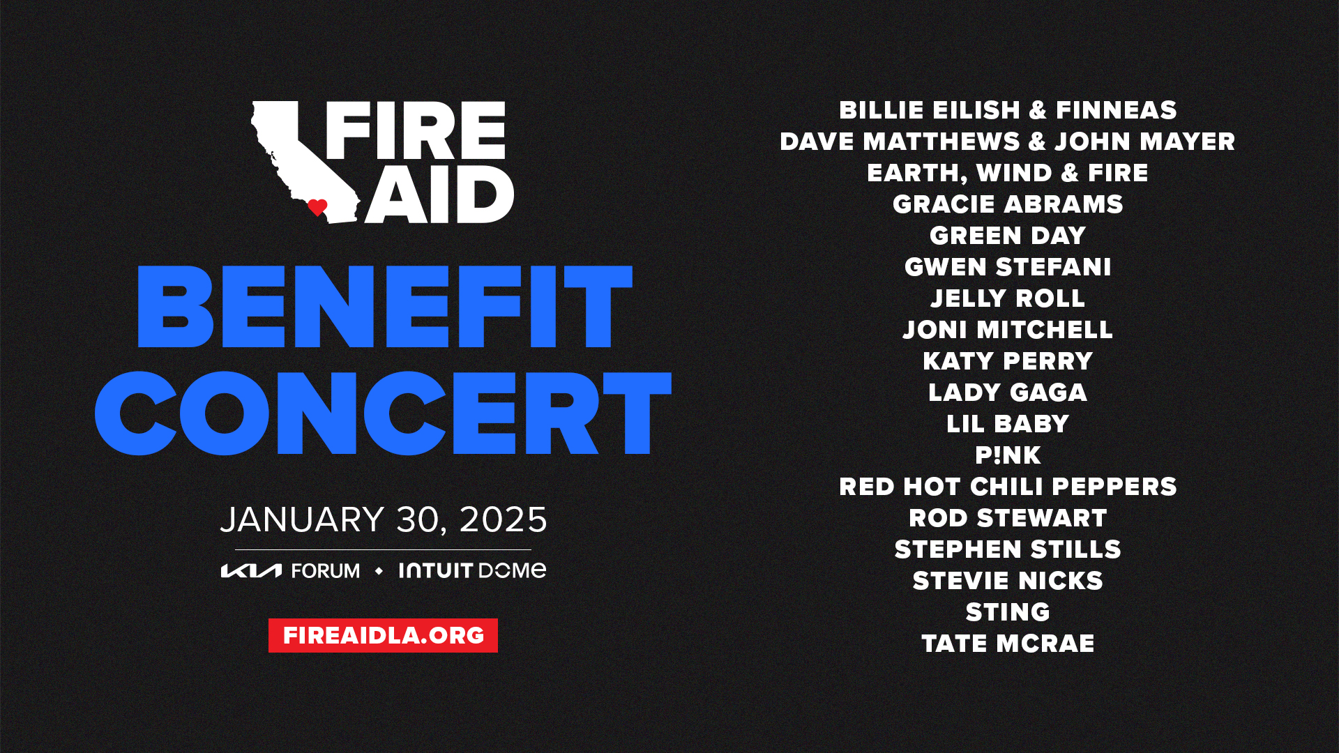 FireAid Benefit Concert Line-Up Announced