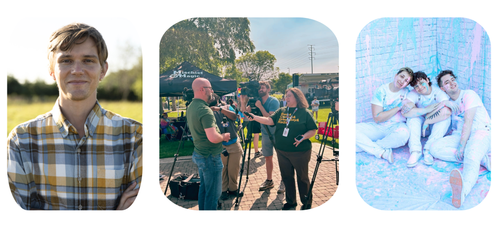 photographs of Democratic Representative Christian Phelps, NEWisco Weekend's Lisa Hale interviewing Green Bay Mayor Eric Genrich and the members of Kat and the Hurricane