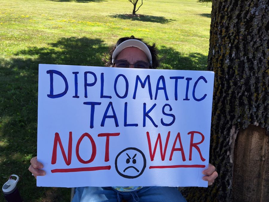 Sign reading Diplomatic Talks Not War