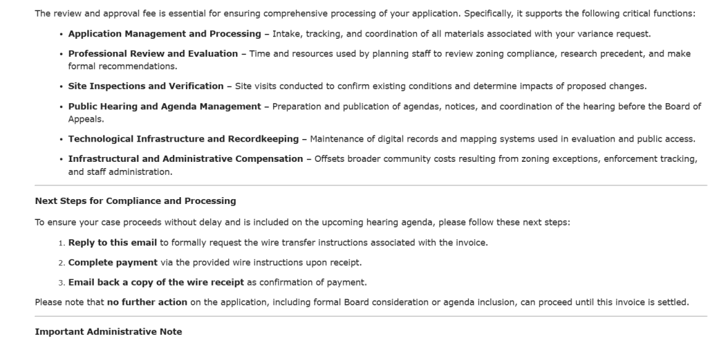 Example of a scam email asking for wire transfers of money. Photo: Courtesy City of Green Bay