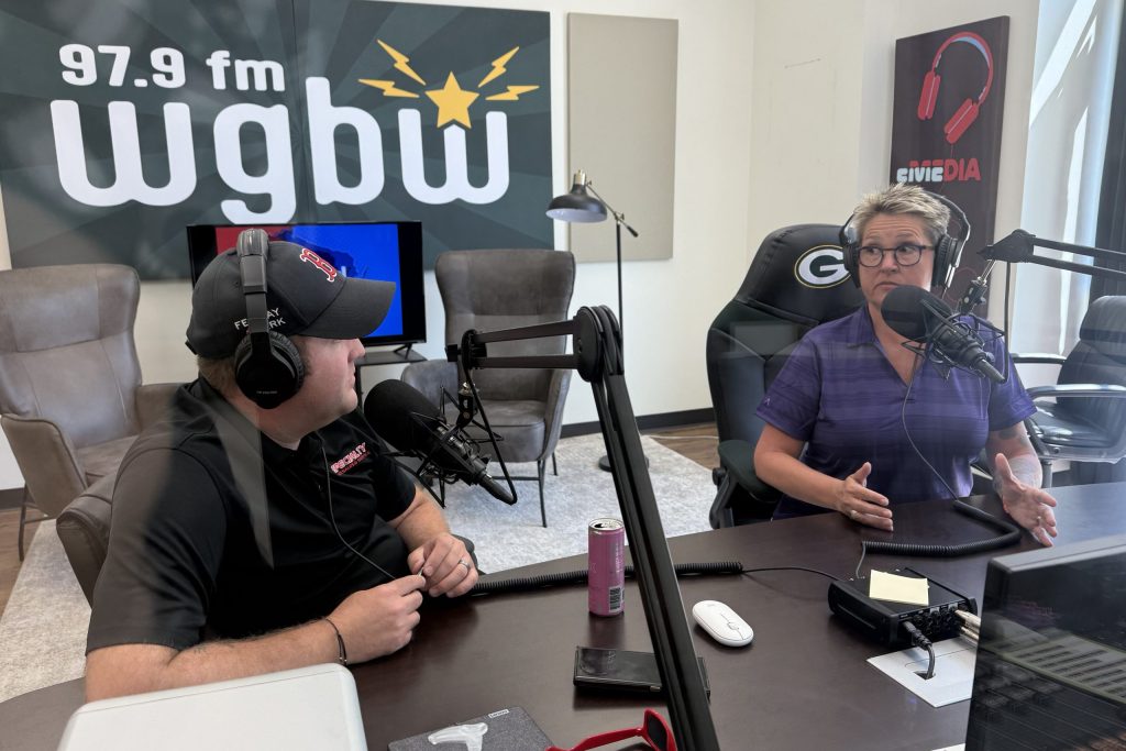 Image of Rational Revolution Host Mark Becker and State Senator Kristin Dassler-Alfheim in WGBW studio recording this episode. 