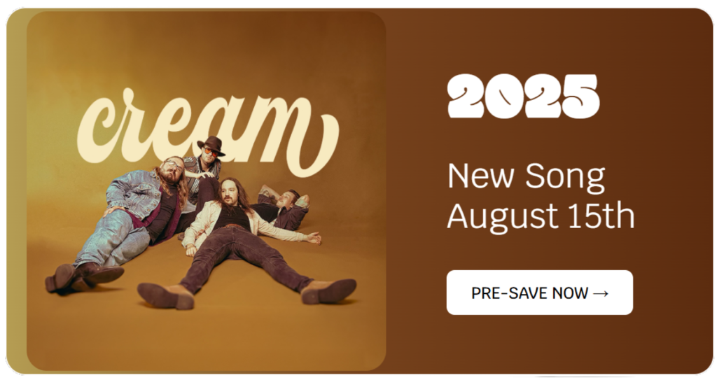 Photo of Horace Green band members laying under the word Cream with text announcing a new song releasing August 15th