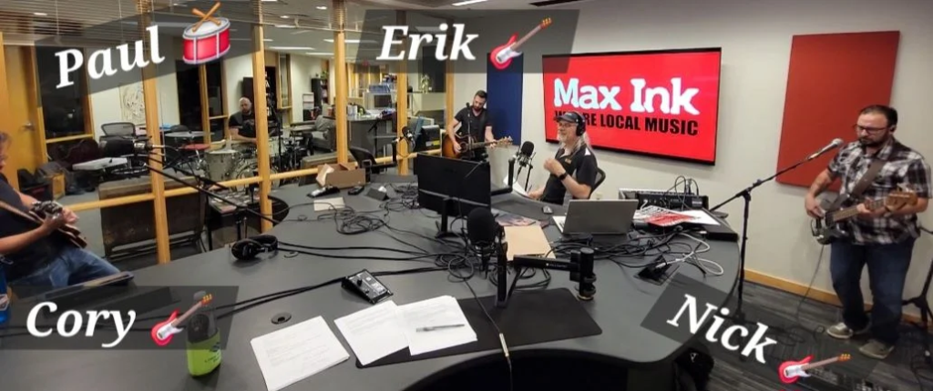 The Mascot Theory performing live in the WMDX Studio above State Street in Madison