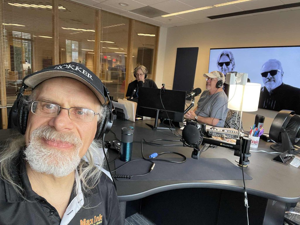 Rökker, John Peterson, Gordy Young in the WMDX studio on State Street in Madison 