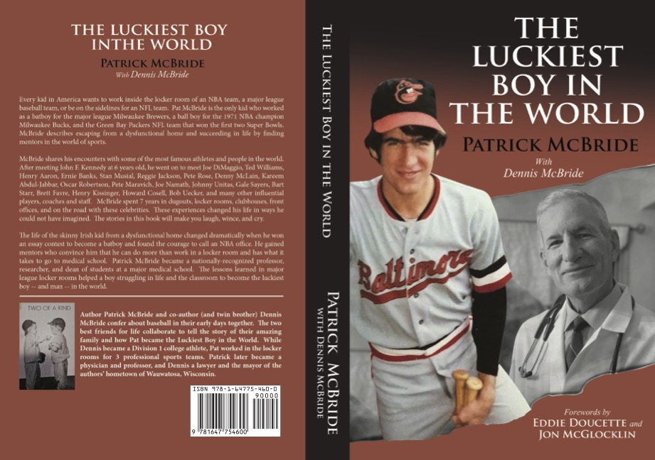 A photo of the front and back cover of "The Luckiest Boy In The World" by Patrick McBride.