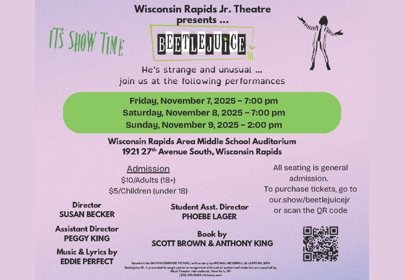 Performing Arts Center of Wisconsin Rapids Presents Beetlejuice Jr the Musical – October ‘25 Performing Arts Center of Wisconsin Rapids Presents Beetlejuice Jr the Musical – October ‘25